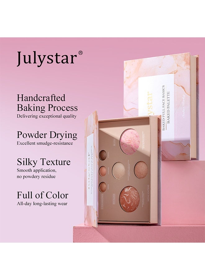 Julystar Baked Full Face Basics Baked Palette, The Best of the Best Baked Palette - Includes Bronzer, Blush, 2 Highlighters and 3 Eyeshadows - Travel-Friendly - Image 3